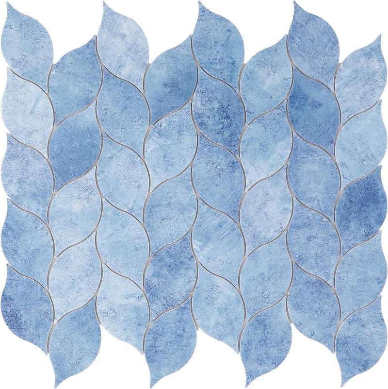 Tilingview 10-Sheet Peel and Stick Backsplash Tile for Kitchen, Self-Adhesive Mosaic Glossy Leaf Stick on Wall Tile with Gaps (Sky Blue) - Image 1